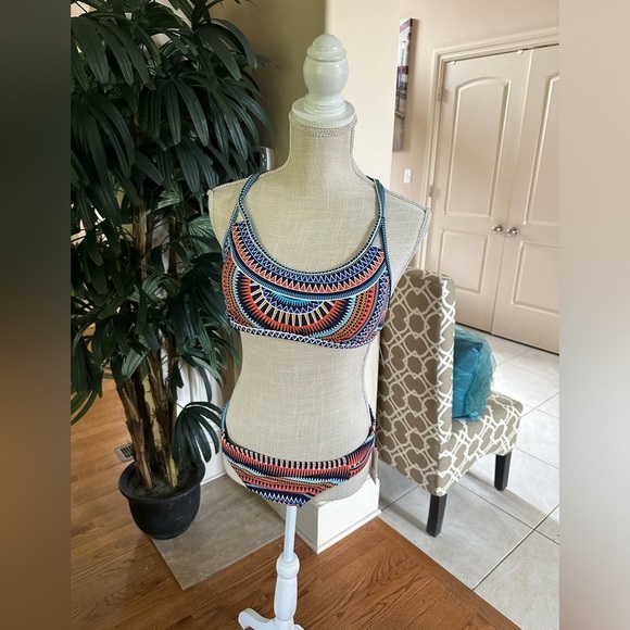 💚💙❤️NWT Jag Tribal Essence Navy Boho Print Strappy Bikini Set Size Large💚💙❤️ - Picture 2 of 15